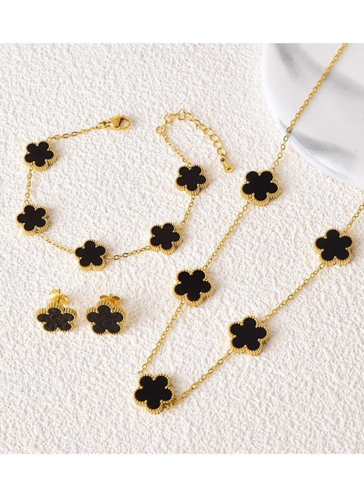 Luxury Jewelry Set – 4 Elegant Pieces with Floral Design - Black  - Image 3
