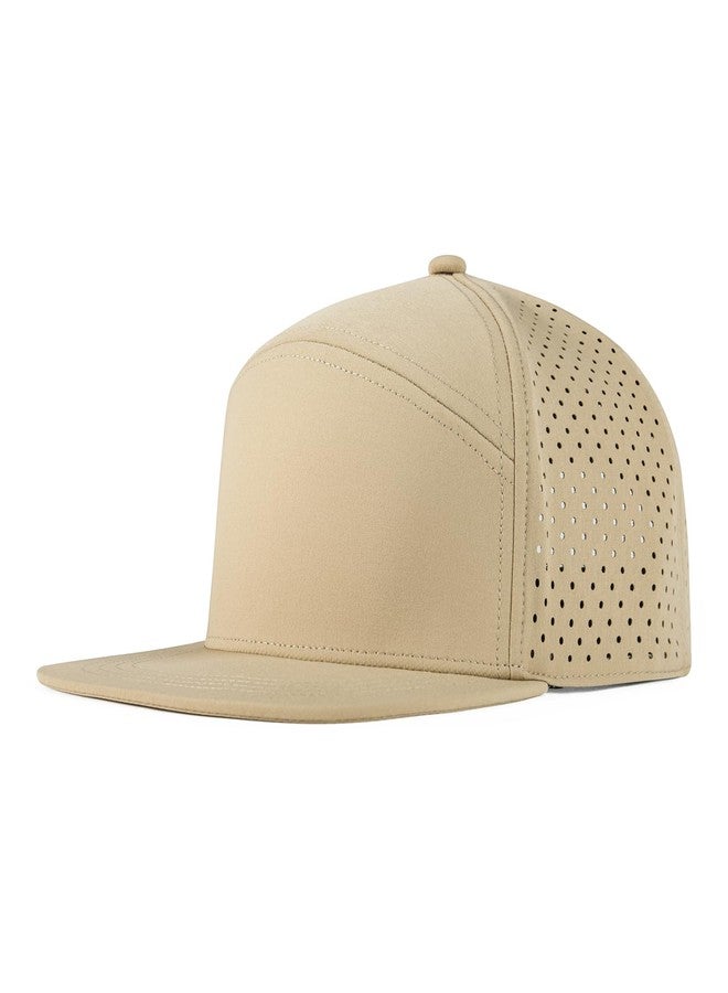 FEINION Men Flat Brim Baseball Cap Adjustable Performance Snapback Hat Laser Perforated Cap, Khaki, One Size