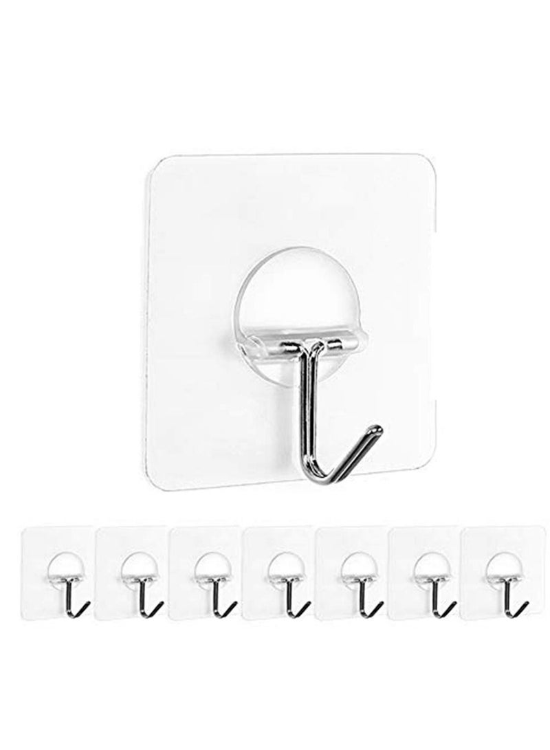 8 Pack Wall Hooks Self Adhesive Sticker Hanger Clear Reusable Seamless - Image 1