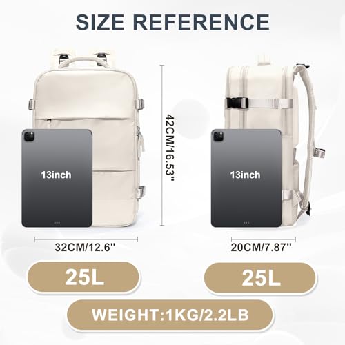 coowoz Travel Backpack For Women Men,Carry On Backpack,Hiking Backpacks Waterproof Outdoor Sports Rucksack Casual Daypack travel essentials（Off White） - Image 3