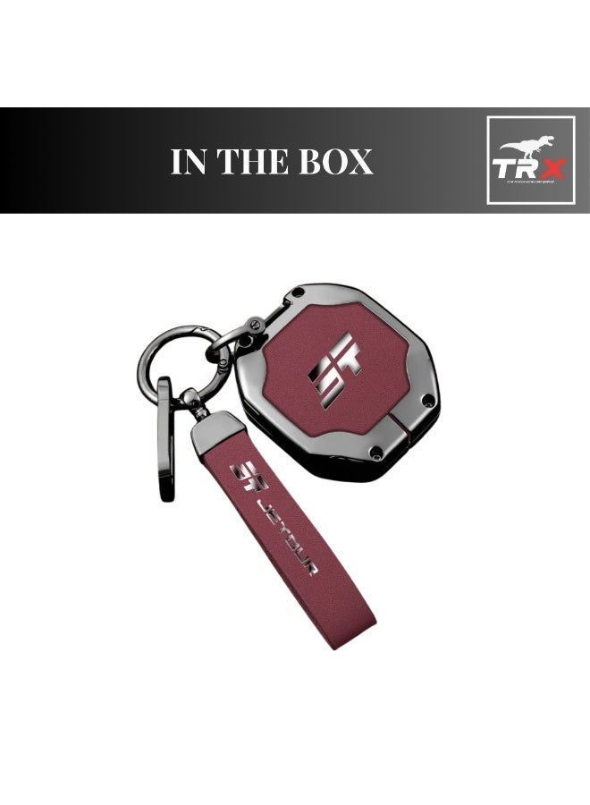  تي ار اكس اوتو غطاء مفتاح TRX AUTO مع سلسلة مفاتيح جلدية لسيارة Jetour T2 موديلات 2021-2025 | حافظة مفاتيح سيارة واقية | غطاء مفتاح من الجلد الصناعي | حامل مفتاح ذكي لسيارة Jetour | ملحقات Jetour T2 - Image 4