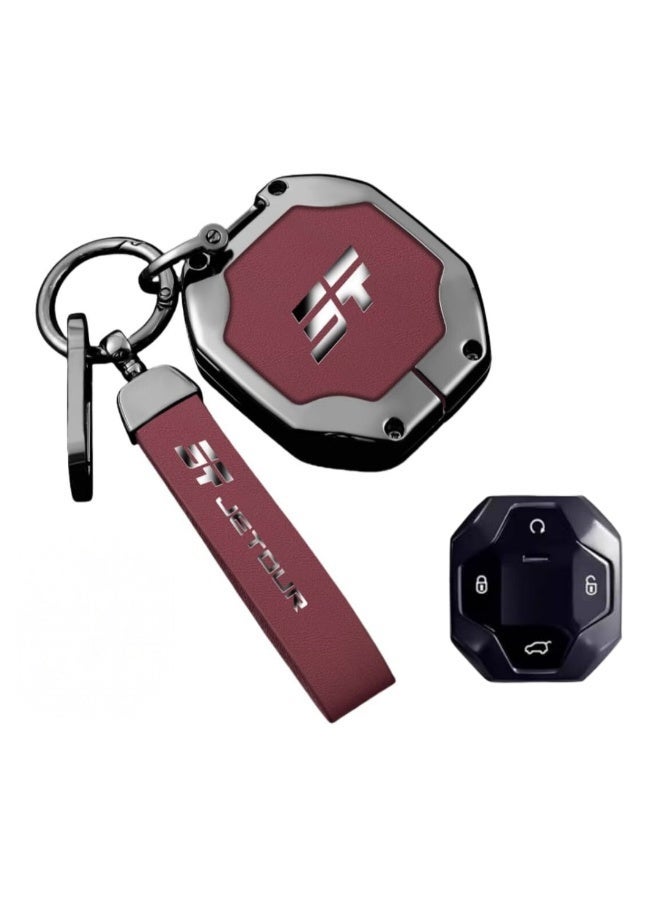 TRX AUTO Fob Key Cover with Leather Keychain for Jetour T2 Key 2021-2025 | Protective Car Key Case | PU Leather Key Cover | Jetour Smart Key Holder | Jetour T2 Accessories