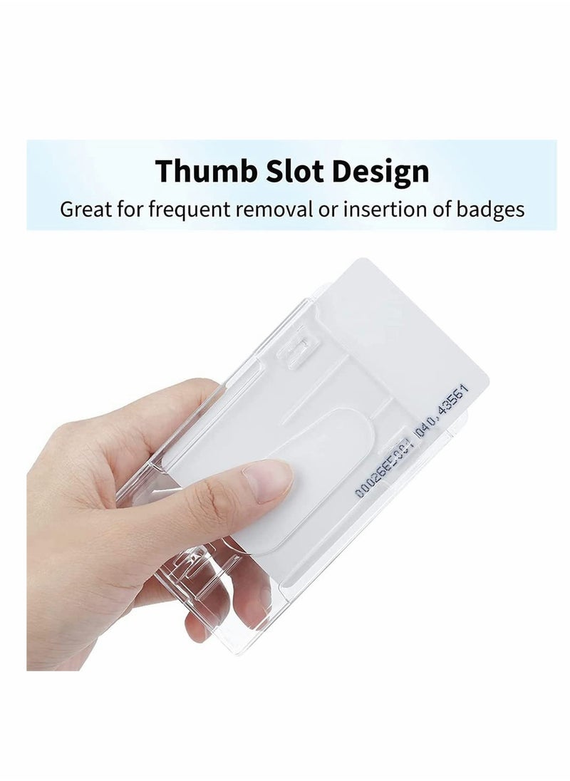 KASTWAVE - Card Protector, Vertical 2 Card Badge Holder Transparent Plastic ID Credit Card Protector with Thumb Slot, Rigid PC Transparent Material, 2 Pack - Image 1