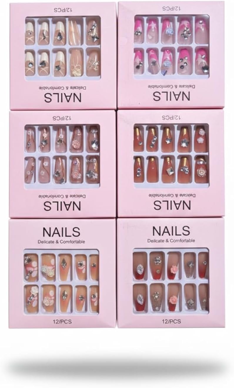 6 Pack of Easy Apply Press-On Nails â€“ Durable & Lightweight Artificial Nail Tips