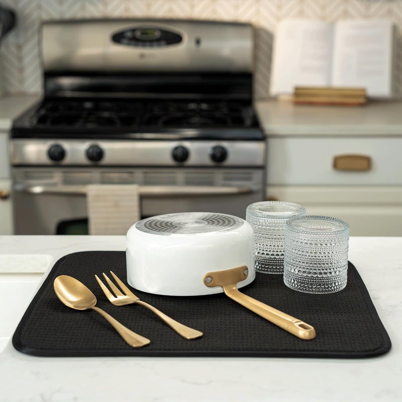 Absorbent Reversible Microfiber Dish Drying Mat, 16 Inch x 18 Inch, Black - Image 4