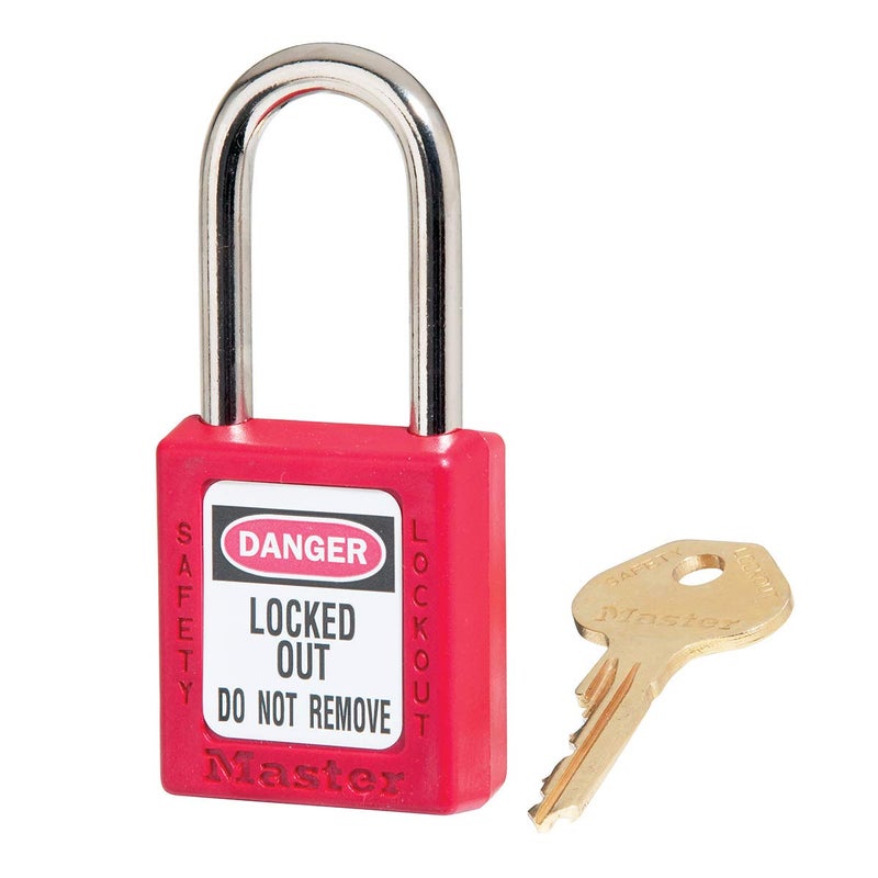 Master Lock Red Lockout Tagout Safety Padlock with Key, Metal Shackle and Non-Conductive Lock Body for Electrical Applications, 410RED - Image 1