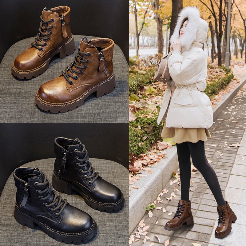 2026 New Trendy Autumn Leather Martin Boots for Women, Thick-Soled, British Style Short Boots, Spring and Autumn Slim Boots - Image 2