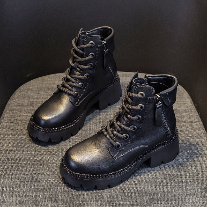2026 New Trendy Autumn Leather Martin Boots for Women, Thick-Soled, British Style Short Boots, Spring and Autumn Slim Boots - Image 4