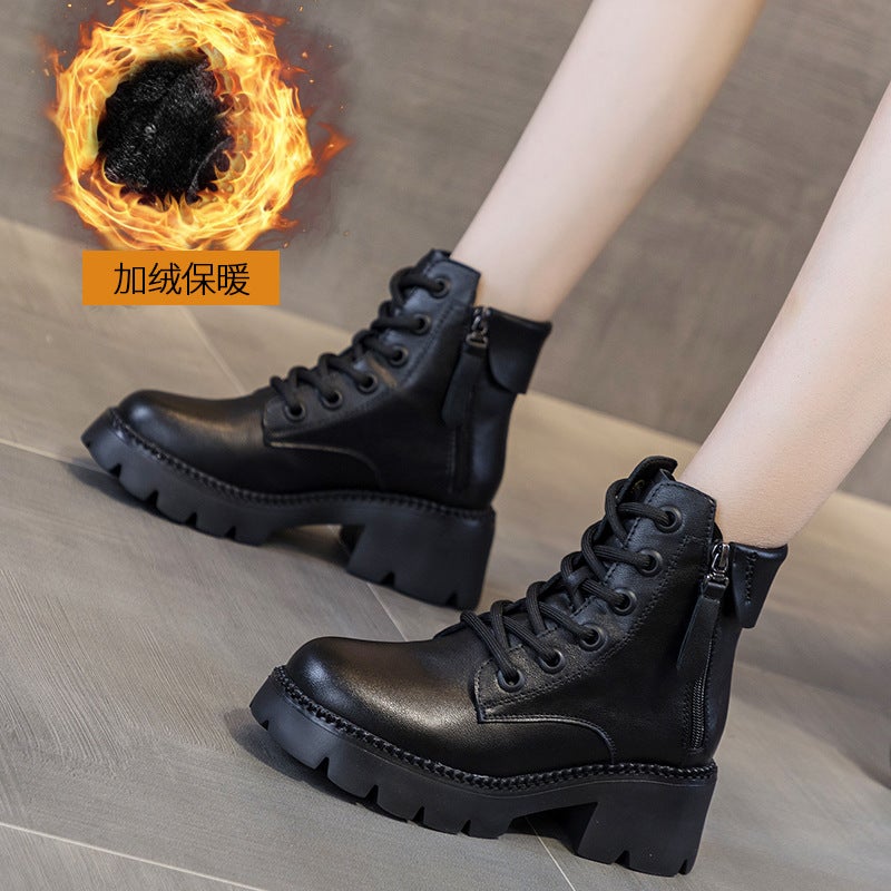 2026 New Trendy Autumn Leather Martin Boots for Women, Thick-Soled, British Style Short Boots, Spring and Autumn Slim Boots - Image 1