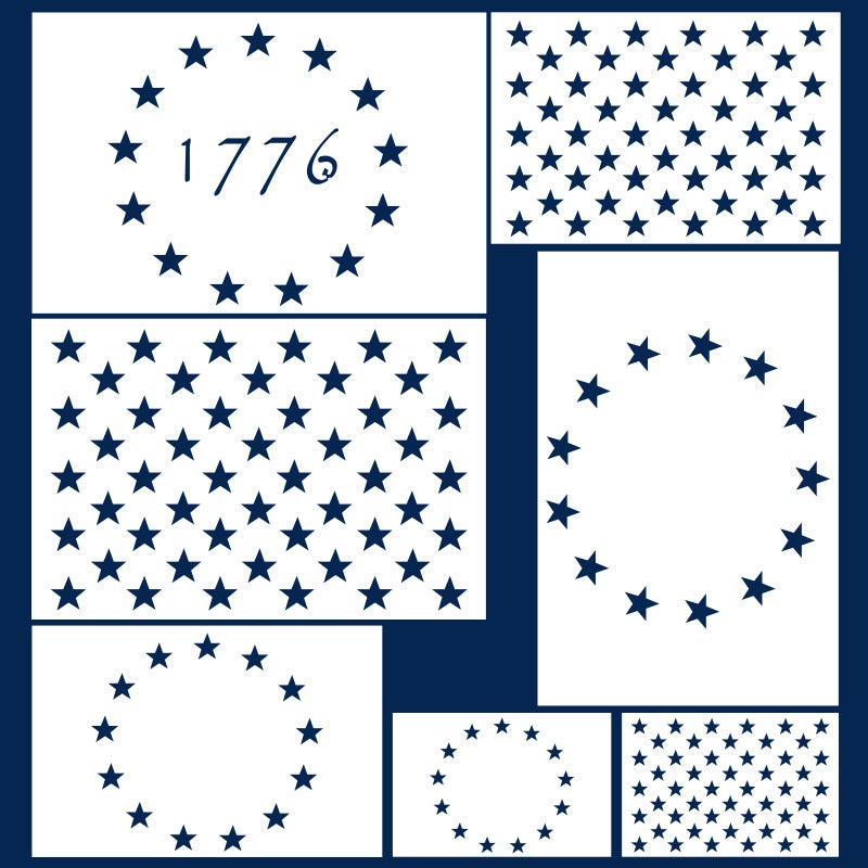 Koogel American Flag 50 Star Stencil, 13 Stars 1776 Stencils for DIY Crafts, Patriotic Decorations, Party, School Projects, Reusable Drawing Templates for Painting on Wood, Wall, Paper, Fabric - Image 1