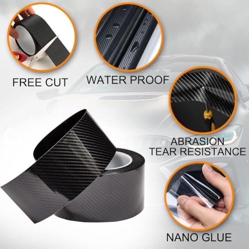 Kmils Carbon Fiber Car Door Sill Protector Strip, Anti-Scratch Adhesive Tape for Car Interior/Exterior, Waterproof & Durable Auto Protection Film (5cm x 5m) (Black) - Image 4