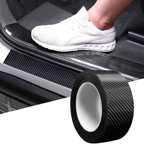 Kmils Carbon Fiber Car Door Sill Protector Strip, Anti-Scratch Adhesive Tape for Car Interior/Exterior, Waterproof & Durable Auto Protection Film (5cm x 5m) (Black) - Image 1
