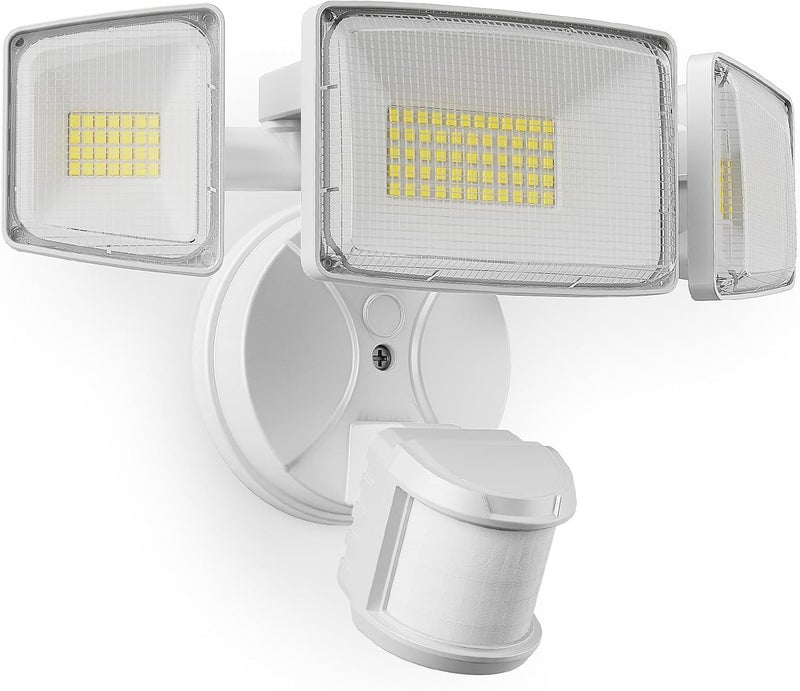 Onforu 100 واط أضواء LED حساسة للحركة في الهواء الطلق، أضواء الفيضانات من الغسق إلى الفجر، أضواء أمان موصولة كهربائياً خارجية 11000 لومن 6500 كلفن ضوء النهار IP65 مقاومة للماء (أبيض) - Image 1