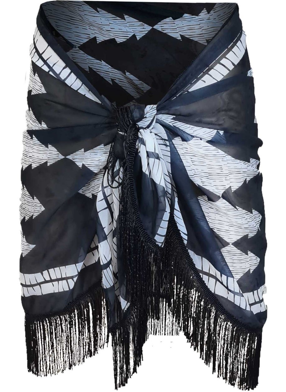 Bolder Women's Tasseled Black Geometric Pattern Pareo  - Image 1