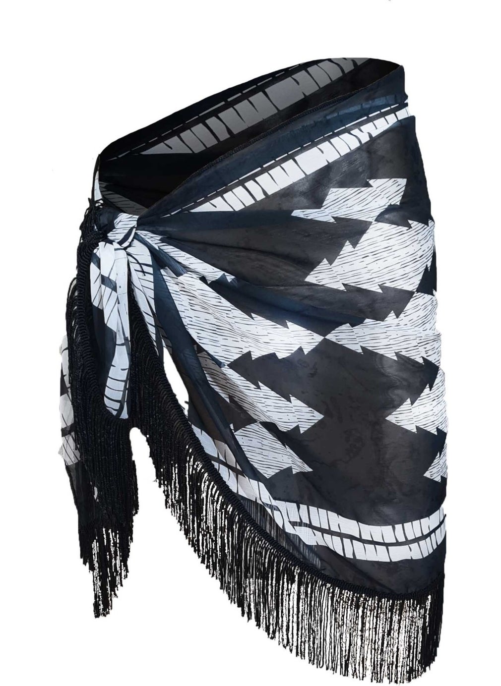 Bolder Women's Tasseled Black Geometric Pattern Pareo  - Image 2