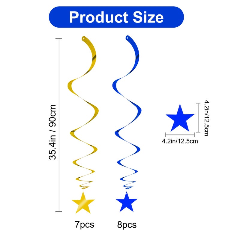 BEISHIDA Blue Gold Stars Hanging Swirls Graduation Hanging Ornament Decorations for Birthday Party Baby Shower Congrats Grade 2026 Graduation Decorations,Pack of 15 - Image 3
