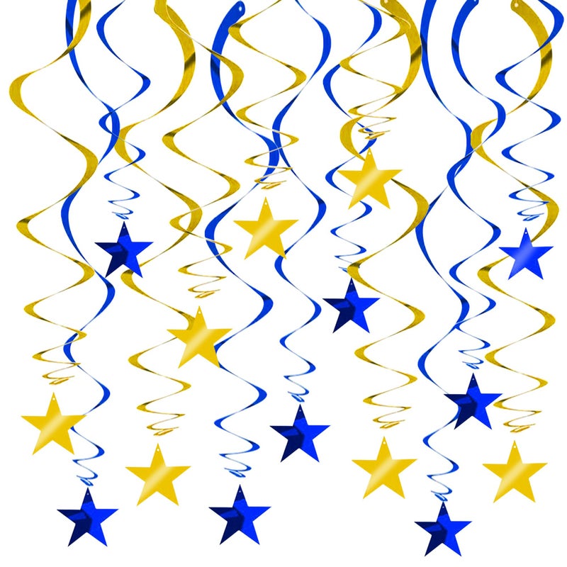 BEISHIDA Blue Gold Stars Hanging Swirls Graduation Hanging Ornament Decorations for Birthday Party Baby Shower Congrats Grade 2026 Graduation Decorations,Pack of 15 - Image 1