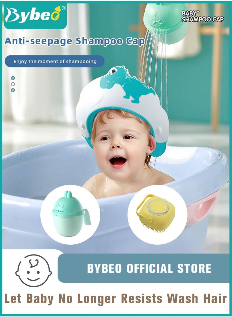 Bybeo 3Pcs Baby Silicone Adjustable Shower Cap + Infant Bath Washing Hair Shampoo Cup + Toddler Hairs Scalp Massager Shampooing Brush  - Image 1