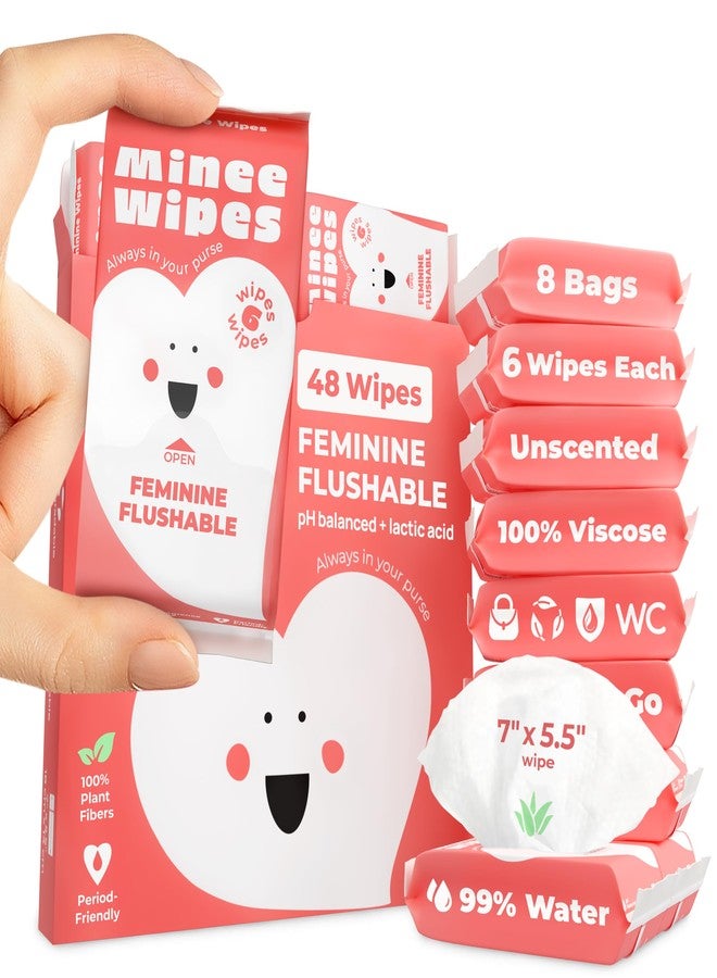 MOONIES Feminine Wipes for Women – Flushable pH Balanced Wipes, 99% Water & Aloe – Unscented, Gentle Intimate & Period Care with Odor Protection – Daily Hygiene & Travel Essentials – 8 Pack, 48 Wipes - Image 1