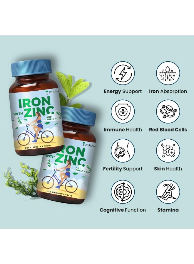ZEROHARM Iron, Zinc, Folic Acid & Vitamin B12 Tablets | Curry Leaves, Guava, Acerola Cherry | Boosts Hemoglobin Levels | Antioxidant & Immunity Support | Iron Supplement for Men, Women | 120 Tablets - Image 2