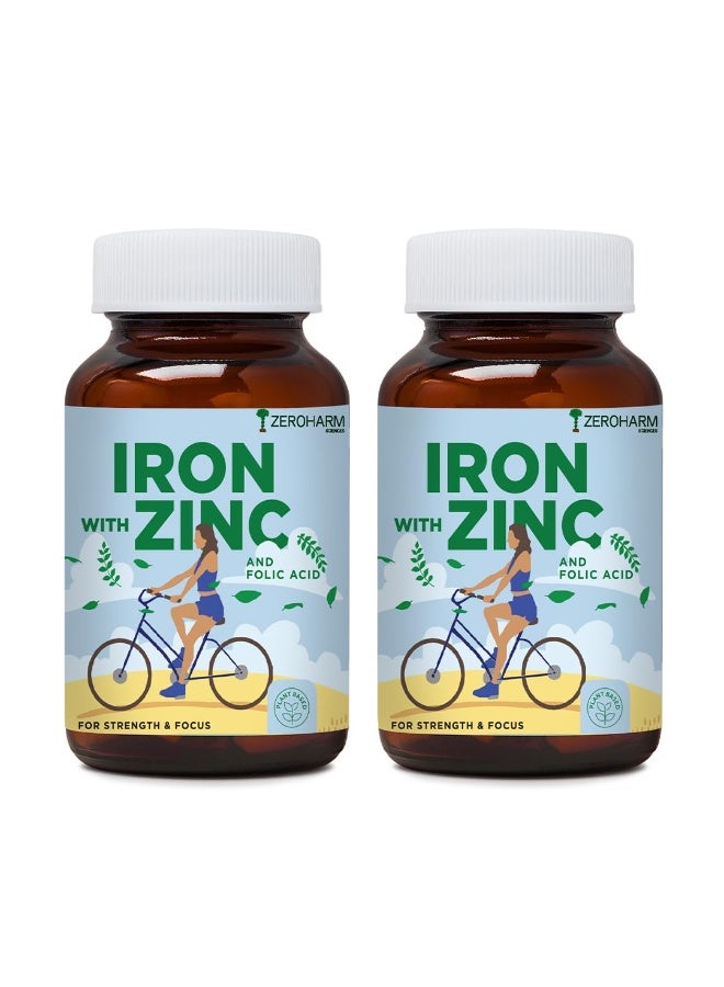ZEROHARM Iron, Zinc, Folic Acid & Vitamin B12 Tablets | Curry Leaves, Guava, Acerola Cherry | Boosts Hemoglobin Levels | Antioxidant & Immunity Support | Iron Supplement for Men, Women | 120 Tablets - Image 1