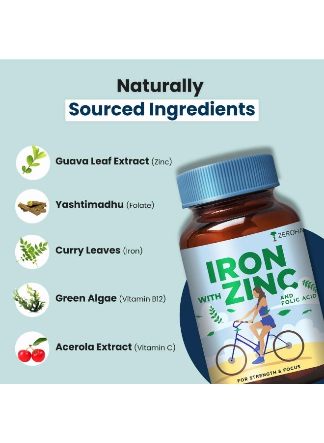 ZEROHARM Iron, Zinc, Folic Acid & Vitamin B12 Tablets | Curry Leaves, Guava, Acerola Cherry | Boosts Hemoglobin Levels | Antioxidant & Immunity Support | Iron Supplement for Men, Women | 120 Tablets - Image 4