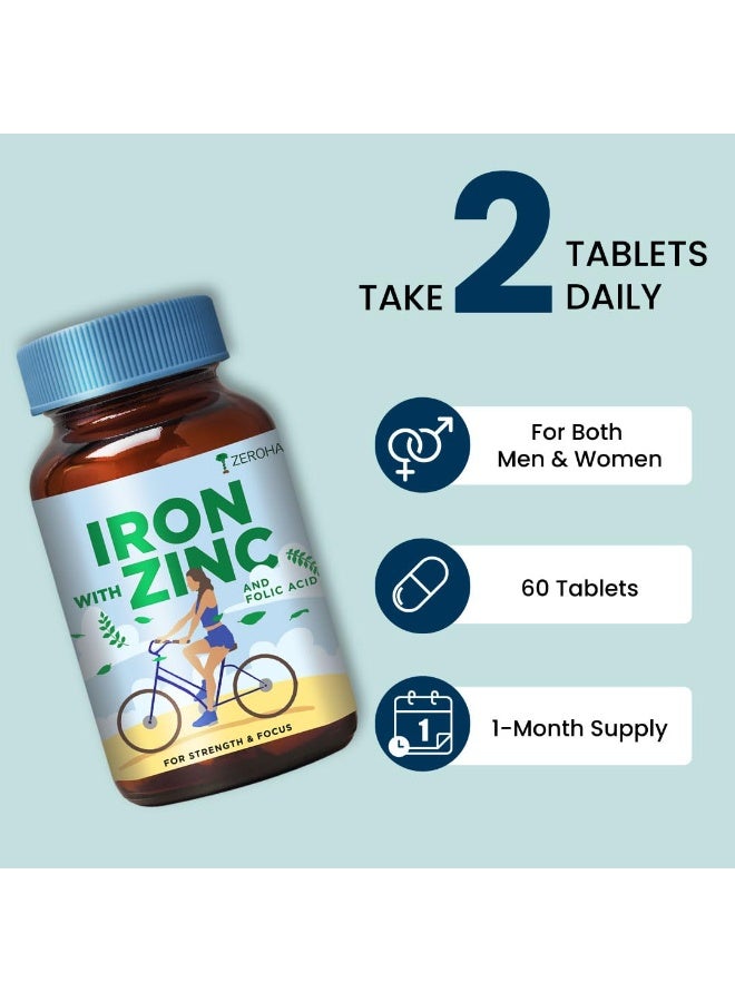 ZEROHARM Iron, Zinc, Folic Acid & Vitamin B12 Tablets | Curry Leaves, Guava, Acerola Cherry | Boosts Hemoglobin Levels | Antioxidant & Immunity Support | Iron Supplement for Men, Women | 120 Tablets - Image 3