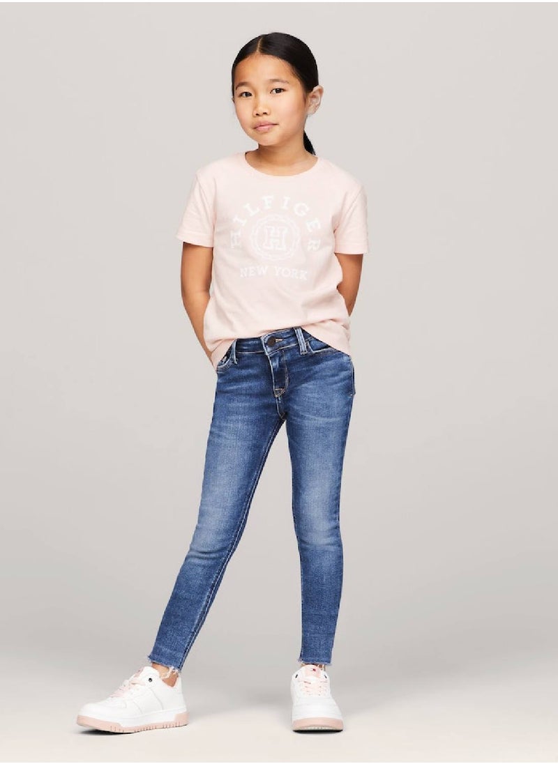TOMMY HILFIGER Girls' Varsity Logo Featuring A Crew Neck T-Shirt -  Pure cotton, Pink  - Image 5