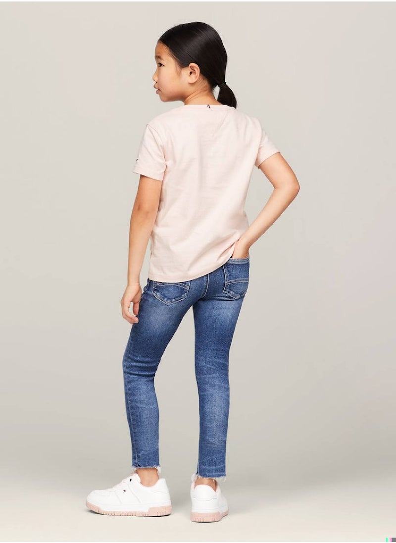 TOMMY HILFIGER Girls' Varsity Logo Featuring A Crew Neck T-Shirt -  Pure cotton, Pink  - Image 3