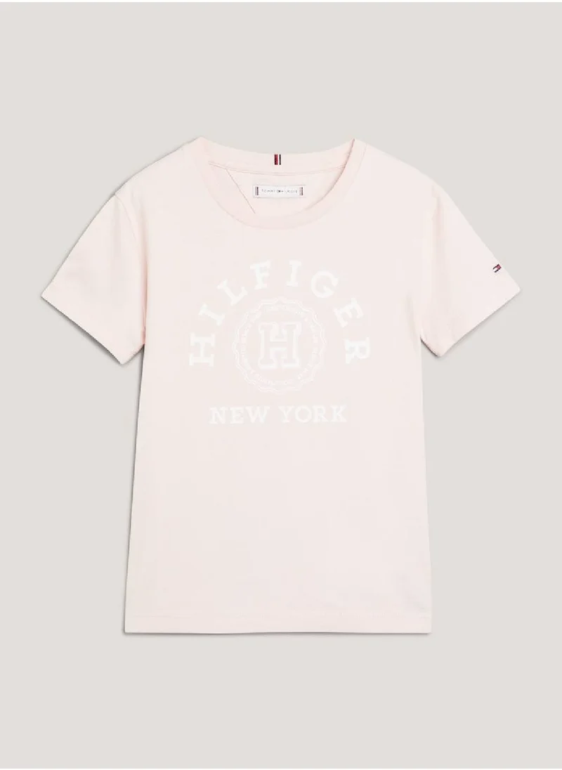 TOMMY HILFIGER Girls' Varsity Logo Featuring A Crew Neck T-Shirt -  Pure cotton, Pink