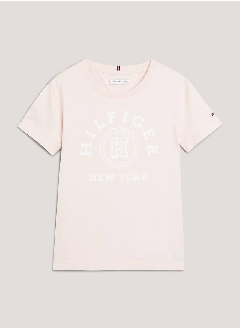 TOMMY HILFIGER Girls' Varsity Logo Featuring A Crew Neck T-Shirt -  Pure cotton, Pink  - Image 2