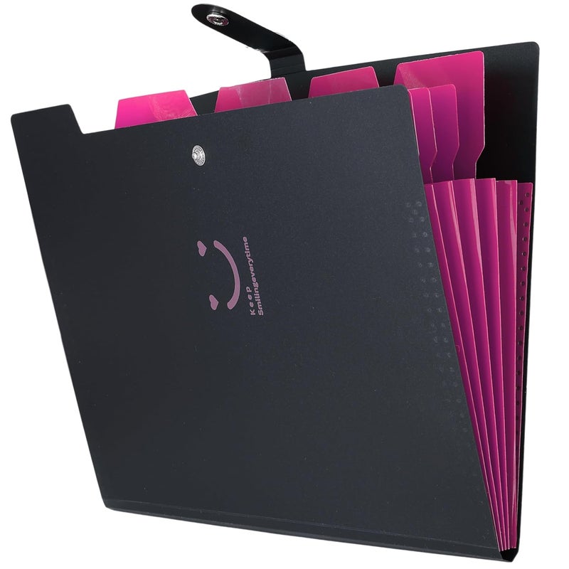 sps 5 Pocket Expanding File Folder Smile Design - Fits A4 & Letter Size Document Organizer, Accordion File Folders, File Holder for Office, School & Home Use - Pink - Image 4
