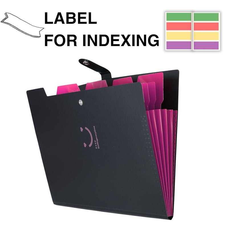 sps 5 Pocket Expanding File Folder Smile Design - Fits A4 & Letter Size Document Organizer, Accordion File Folders, File Holder for Office, School & Home Use - Pink - Image 5