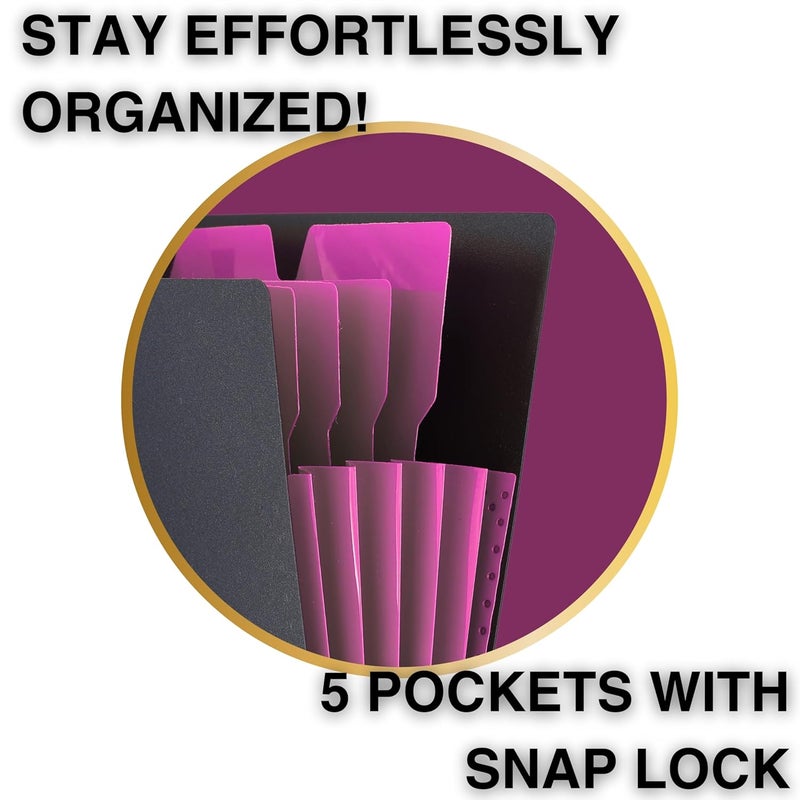 sps 5 Pocket Expanding File Folder Smile Design - Fits A4 & Letter Size Document Organizer, Accordion File Folders, File Holder for Office, School & Home Use - Pink - Image 3