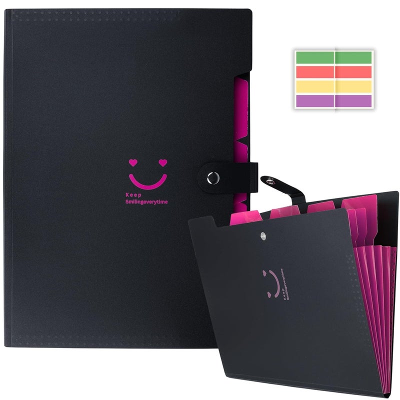 sps 5 Pocket Expanding File Folder Smile Design - Fits A4 & Letter Size Document Organizer, Accordion File Folders, File Holder for Office, School & Home Use - Pink - Image 1