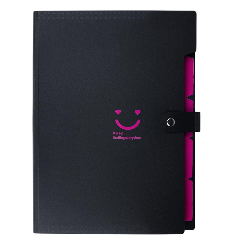 sps 5 Pocket Expanding File Folder Smile Design - Fits A4 & Letter Size Document Organizer, Accordion File Folders, File Holder for Office, School & Home Use - Pink - Image 2