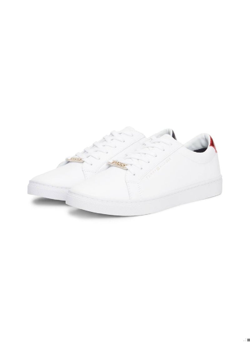 TOMMY HILFIGER Women's Metallic Back Lace-Up Trainers - Leather, White  - Image 3