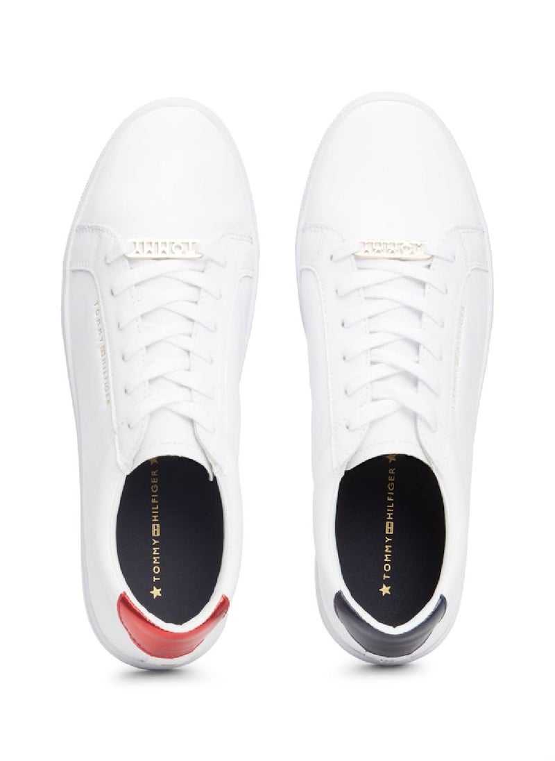 TOMMY HILFIGER Women's Metallic Back Lace-Up Trainers - Leather, White  - Image 4