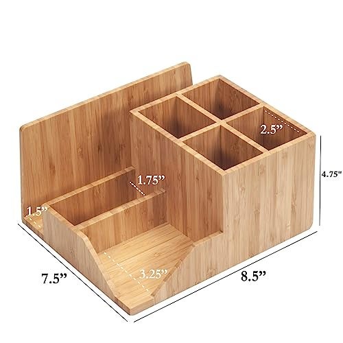 MobileVision Bamboo Multi-Function Desktop Organizer; Store stationary items like notepads, file folders, paperclips, business cards, pens, & more - Image 4