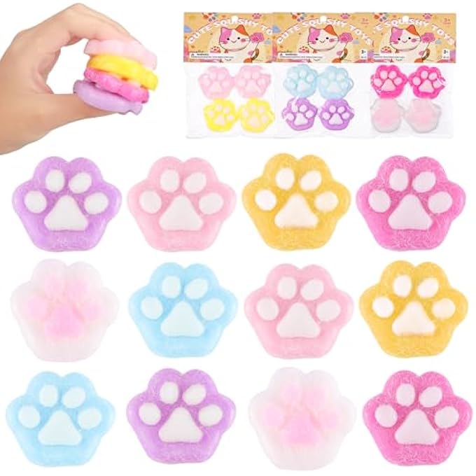 CHEROSIN 144Pcs Sticky Cube Squishy Toys for Kids, Kawaii Cat Paw Mochi Squishy Sensory Toys for Kids & Adults - Image 1