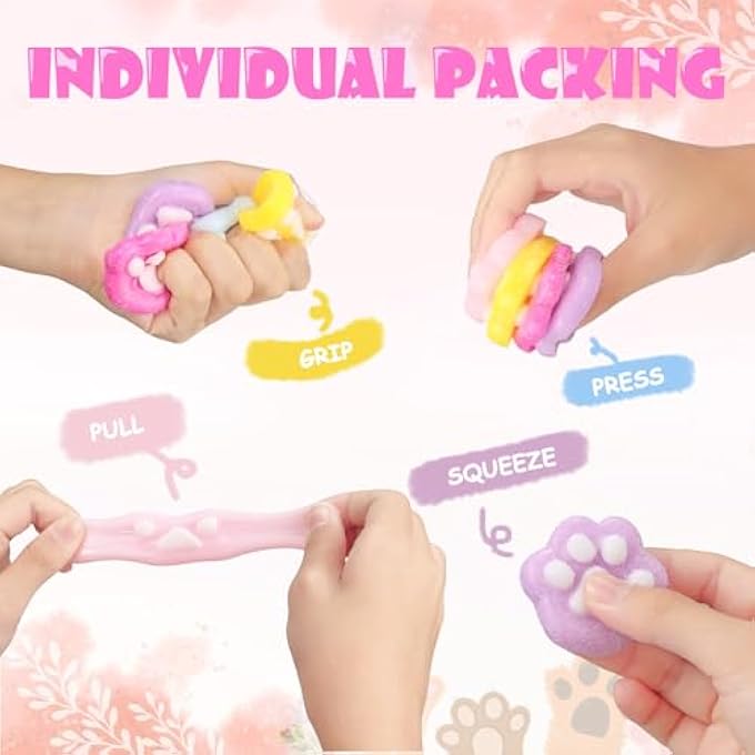 CHEROSIN 144Pcs Sticky Cube Squishy Toys for Kids, Kawaii Cat Paw Mochi Squishy Sensory Toys for Kids & Adults - Image 2