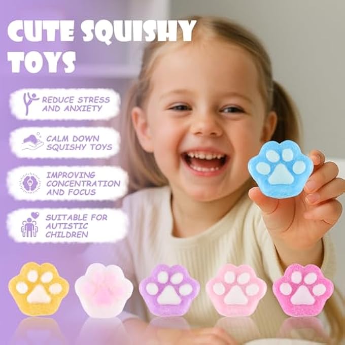 CHEROSIN 144Pcs Sticky Cube Squishy Toys for Kids, Kawaii Cat Paw Mochi Squishy Sensory Toys for Kids & Adults - Image 4