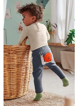 Tchibo Toddlers Boy Embroidered Pull On Pants, Slate Grey  - Image 1