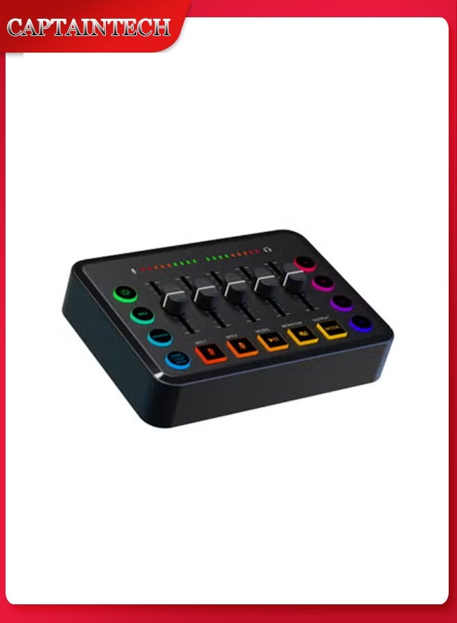 Captaintech HD Gaming Audio Mixer Rechargeable Audio Interface RGB Mixer with XLR Mic Interface 48V Phantom Power for Podcast/Recording  - Image 1