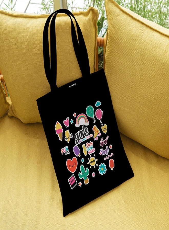 TrendoPrint Eco-Friendly Printed Black Tote Bag 14 x 16 inch with Makeup Pouch for College, Shopping and Travelling (TB34) - Image 3