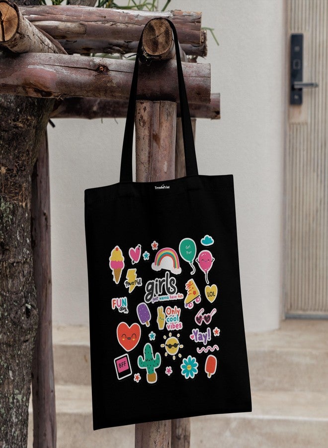 TrendoPrint Eco-Friendly Printed Black Tote Bag 14 x 16 inch with Makeup Pouch for College, Shopping and Travelling (TB34) - Image 4