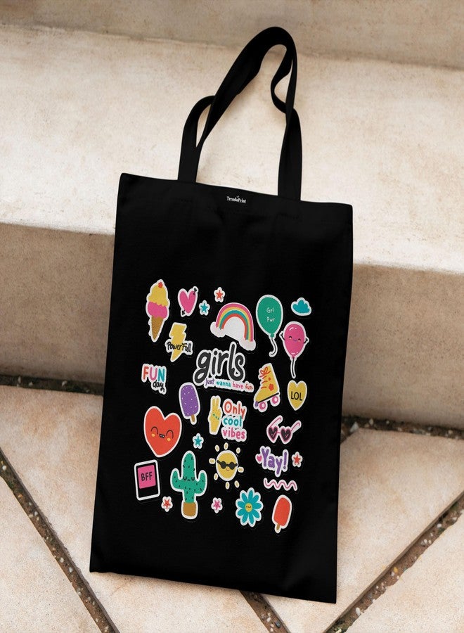 TrendoPrint Eco-Friendly Printed Black Tote Bag 14 x 16 inch with Makeup Pouch for College, Shopping and Travelling (TB34) - Image 2
