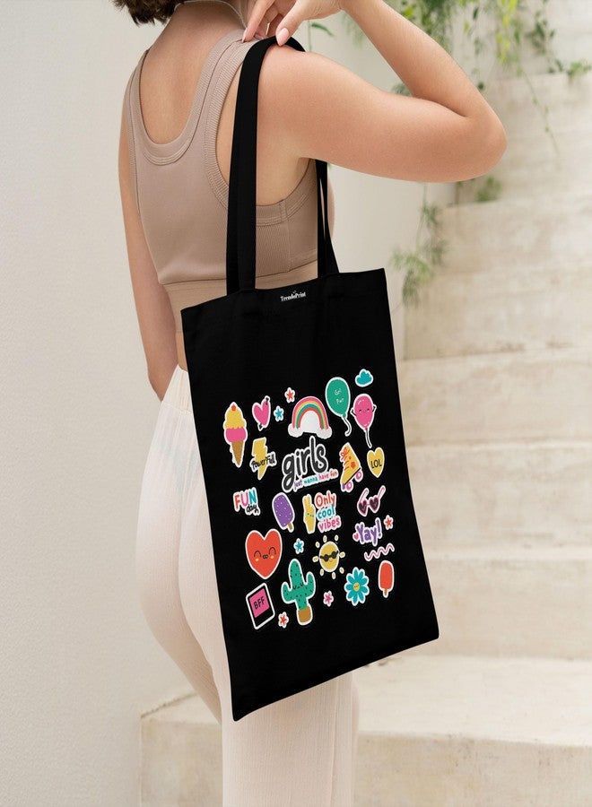 TrendoPrint Eco-Friendly Printed Black Tote Bag 14 x 16 inch with Makeup Pouch for College, Shopping and Travelling (TB34) - Image 5