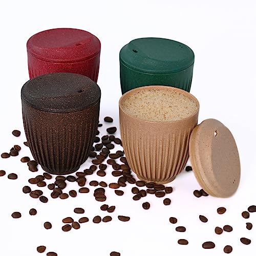 Eha Earth-Friendly Retro Coffee Cup Set of 4 |250 Ml | Coffee Mug with Lid |Made with Rice Husk | Tea Cup with Lid | Microwave Safe| for Hot & Cold Coffee, Milk & Tea Mug| Multi-Dark - Image 1