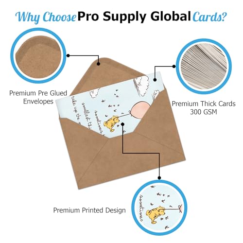 Pro Supply Global 24 Count of 4x6 Pre-Folded Pooh Thank You Cards With Blank Inside To Leave a Note and Envelopes - Assortment of Greeting Cards Come In 3 Designs - Image 2